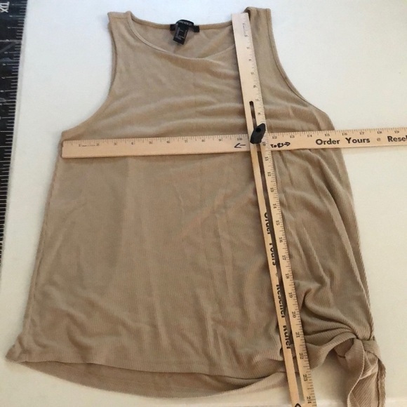 Forever 21 tan size small ribbed tank with tie at waist runs large IMO like new - Picture 1 of 7